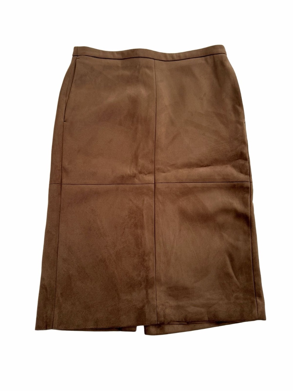 H&M Faux Suede Paneled Pencil Midi Skirt in Chocolate Brown